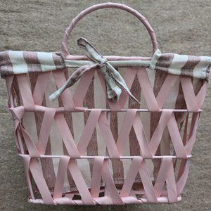 Pink Barbie Gift Basket Container w/ Ribbon Handles